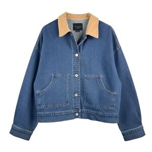 Sanctuary sz XL Denim barn Chore Jacket Blue Corduroy Collar oversized‎ 90s